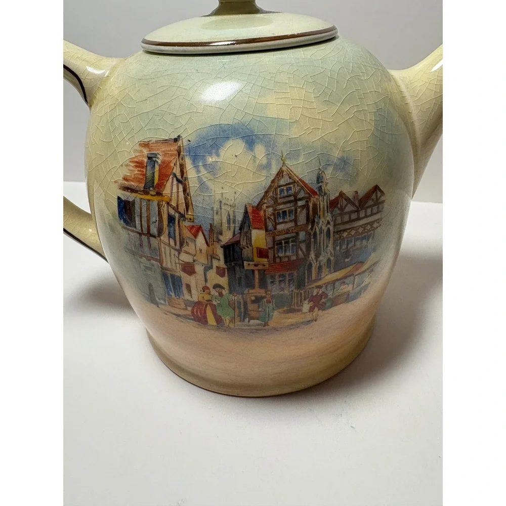 Vintage Temple Bar Historic England Teapot w Crackle Glaze Royal Doulton D5940